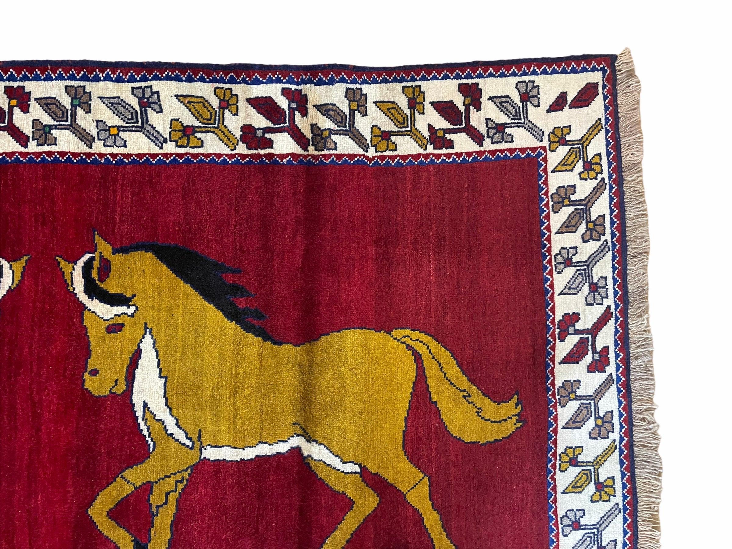 4 X 7 Handmade Hand-Knotted Quality Wool Rug Horses Zagros Red Mustard Gold New - Jewel Rugs