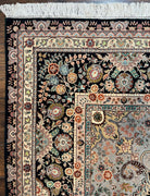 Wonderful Sino Persian Rug 10x14, Wool on Silk Foundation, Very Fine Floral Medallion Oriental Carpet, Dark Green Salmon Pink Light, Wow - Jewel Rugs