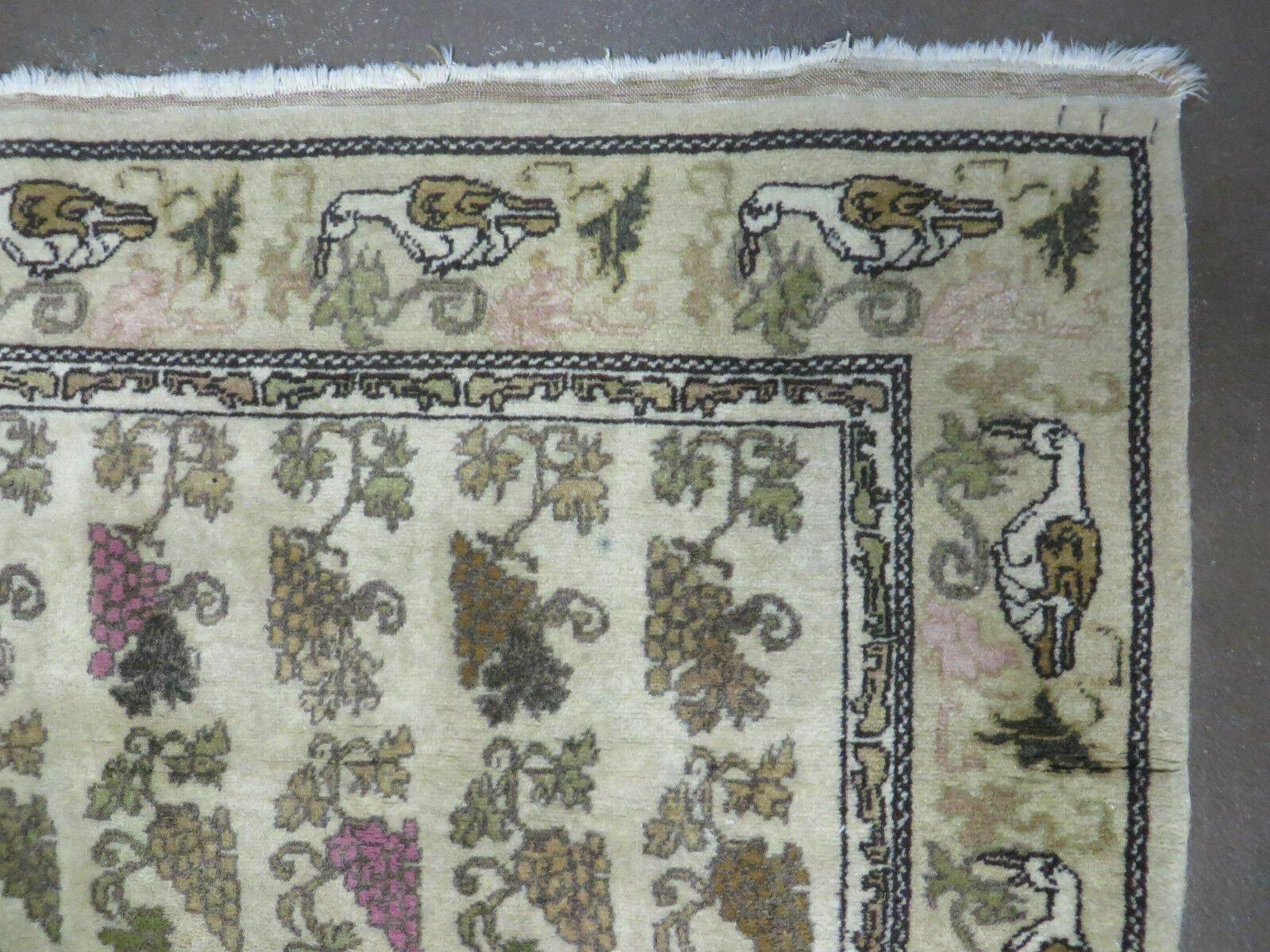 3' X 5' Vintage Handmade Fine Turkish Sivas Wool Rug Birds Grape Nice 200 KPSI - Jewel Rugs