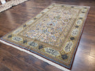 Stunning Persian Qum Rug 5x9, Poetic Writing In Borders, Highly Detailed Handmade Antique Carpet 5'3" x 8'6", Cream Gold Blue, Kork Wool - Jewel Rugs