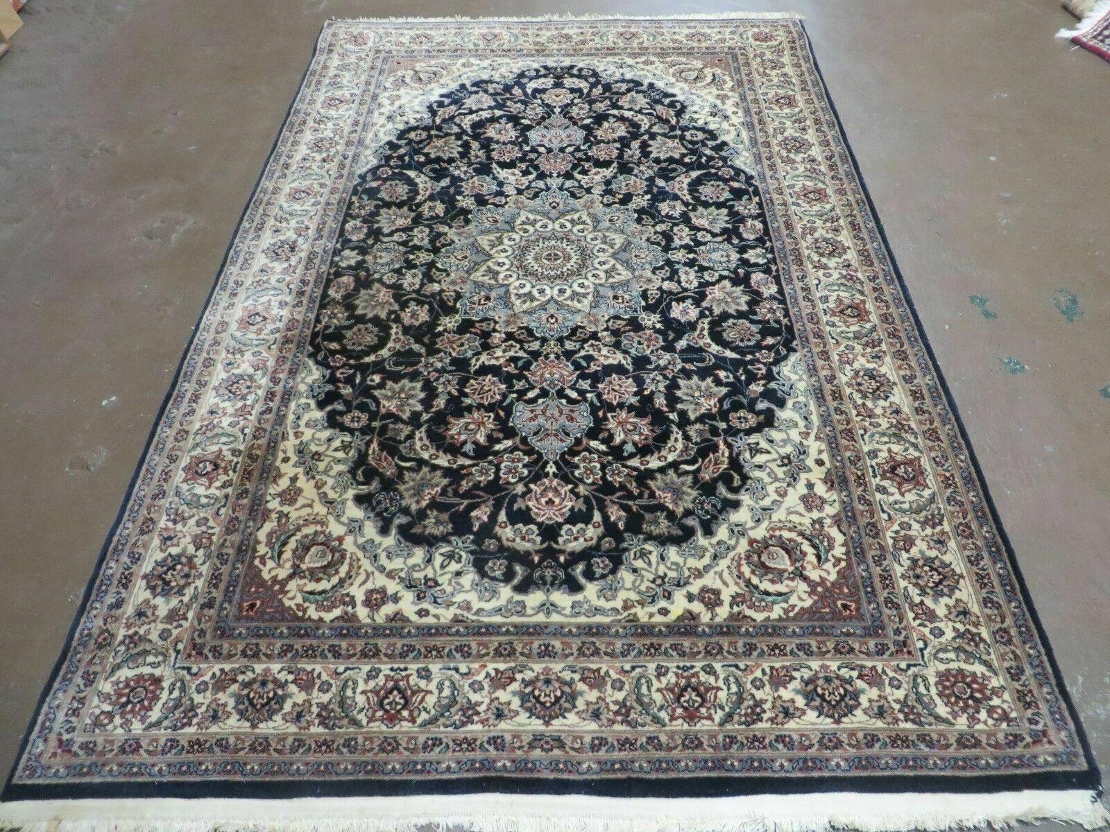 4' X 7' Vintage Handmade India Wool Silk Accent Rug Hand Knotted Black Organic - Jewel Rugs