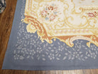 Vintage Aubusson Savonnerie Rug 9x12, Blue Flatweave Chinese Aubusson Rug 9 x 12, Elegant French European Style Blue & Light Blue Ivory Wool - Jewel Rugs