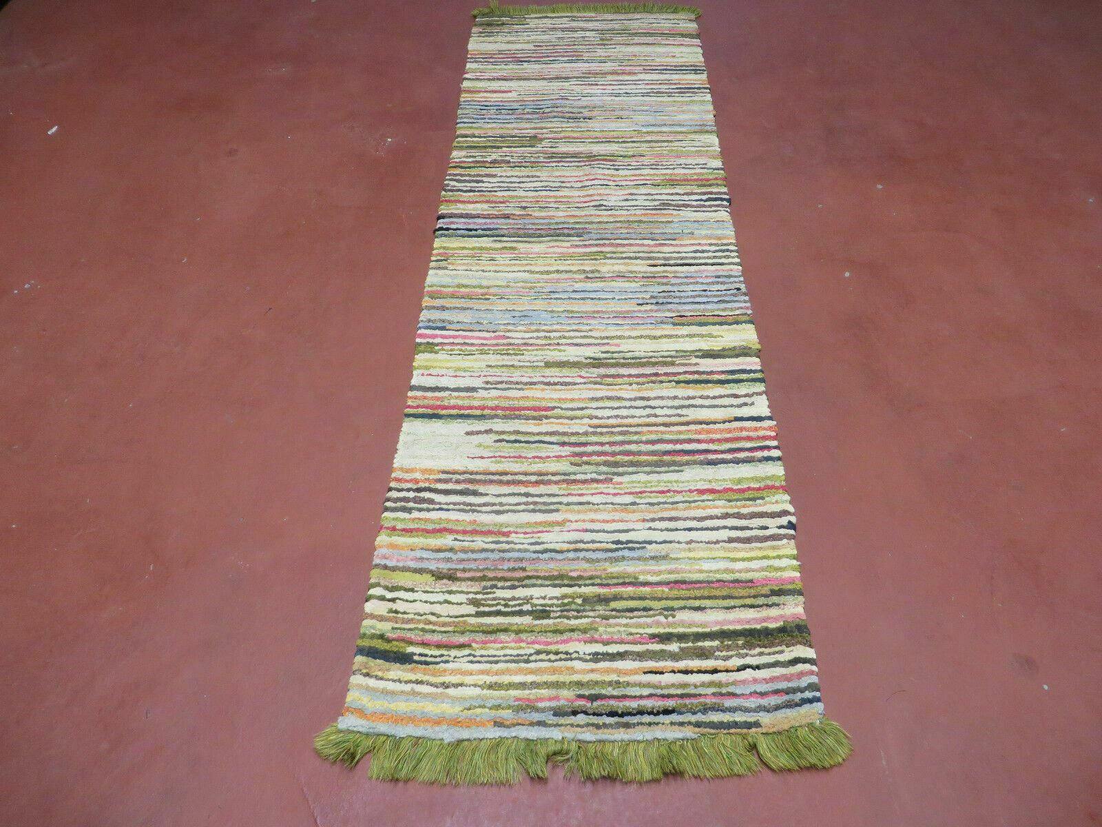 2' X 6' Vintage Hand Loomed Cotton Stripe Runner Rug Natural Dyes Braided Rag Nice - Jewel Rugs