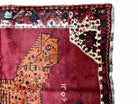 5 X 6 Handmade Rug Zagros Quality Wool Rug Lion Organic Dyes Red Leopard Tribal - Jewel Rugs