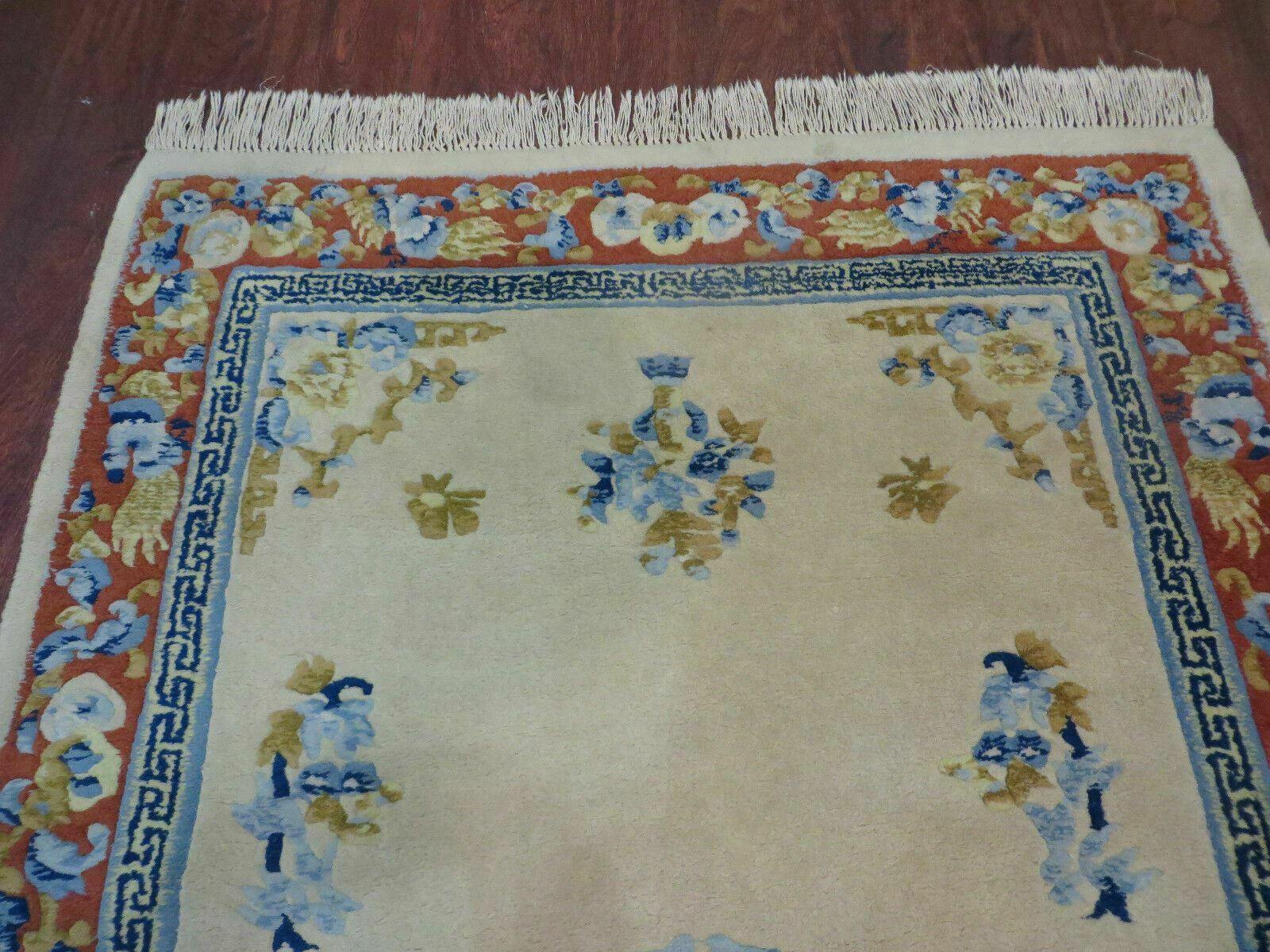 4' X 6' Vintage Handmade Indo Chinese Wool Rug Nice - Jewel Rugs