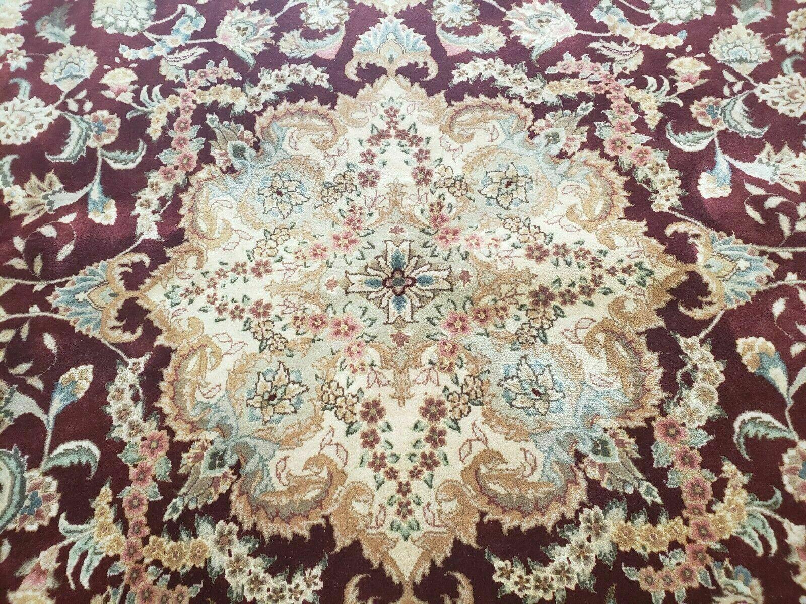 8' X 10' Vintage Handmade Chinese Oriental Floral Wool Rug Silk Accent Burgundy - Jewel Rugs