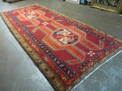 4' 10" X 11' Antique Handmade Turkish Kazak Wool Rug SHIELD Hand Knotted Red - Jewel Rugs