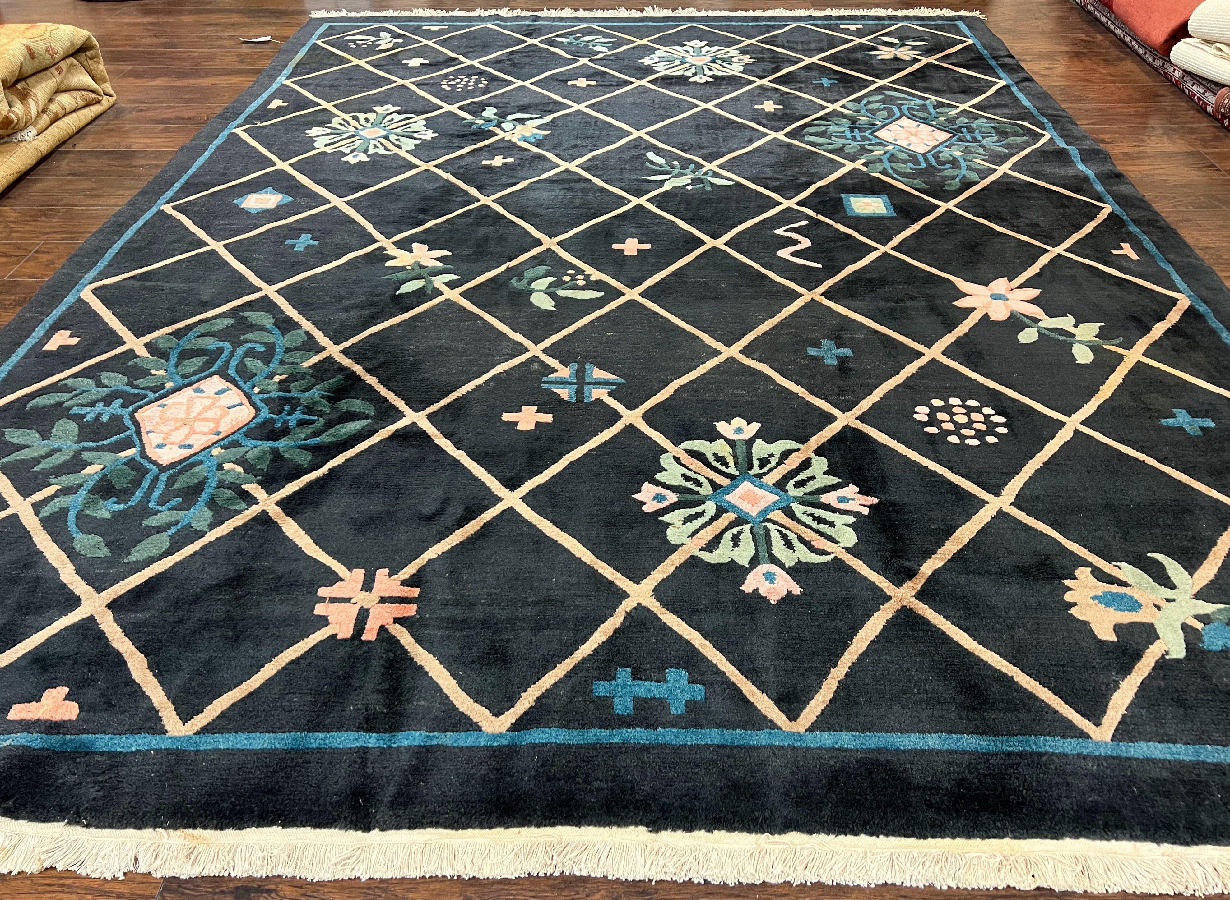 Tibetan Rug 9x12, Hand Knotted Tibet Nepali Contemporary Carpet 9 x 12 ft, Black and Tan, Handmade Area Rug Room Sized, Nepalese Rug - Jewel Rugs