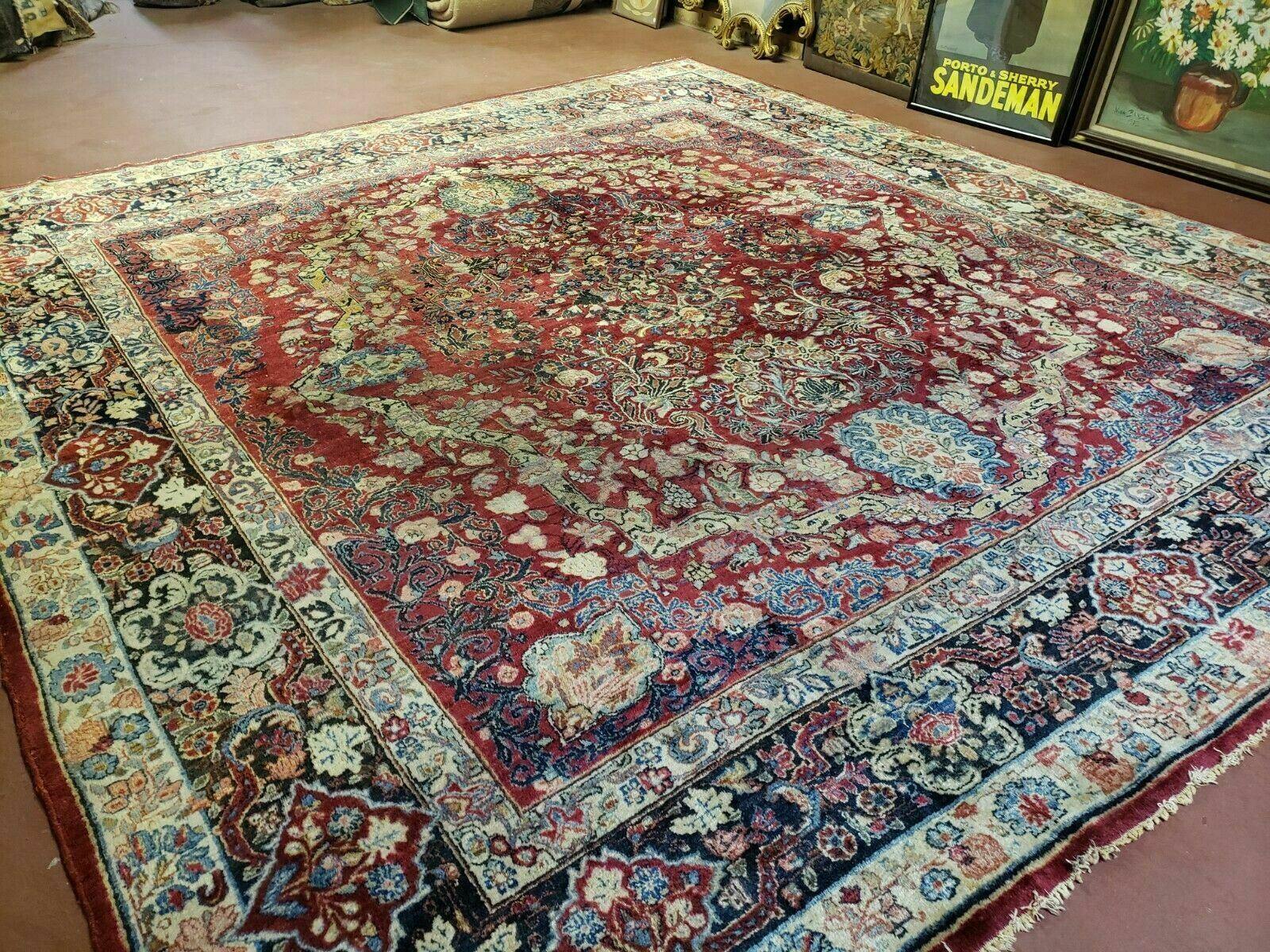 10' X 12' Antique Persian Sarouk Allover Floral Design with Medallion Handmade Red Wool Area Rug - Jewel Rugs