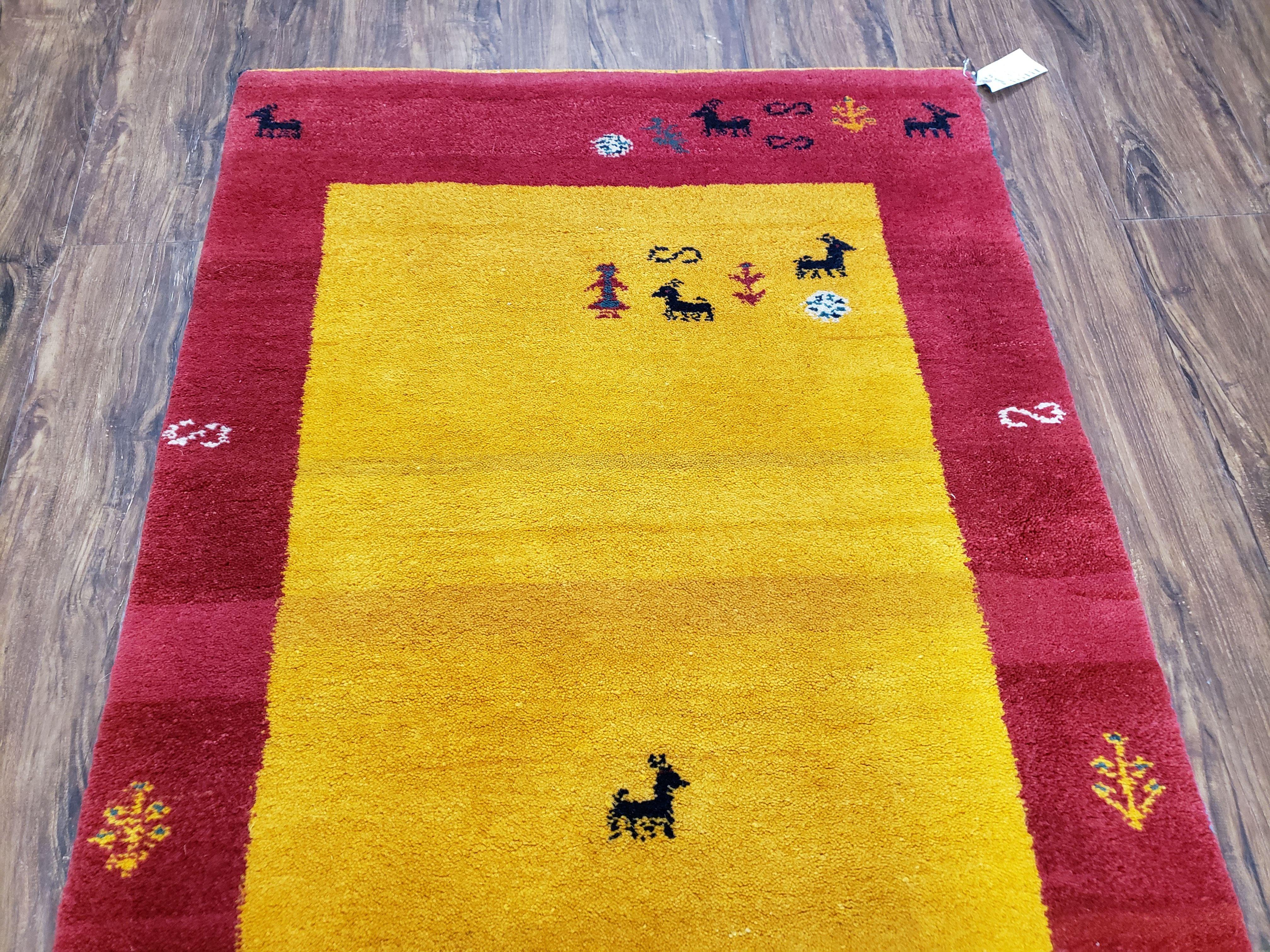 3' X 5' 5" Handmade Indo Gabbeh Wool Rug Animal Subjects Tomato Red - Jewel Rugs