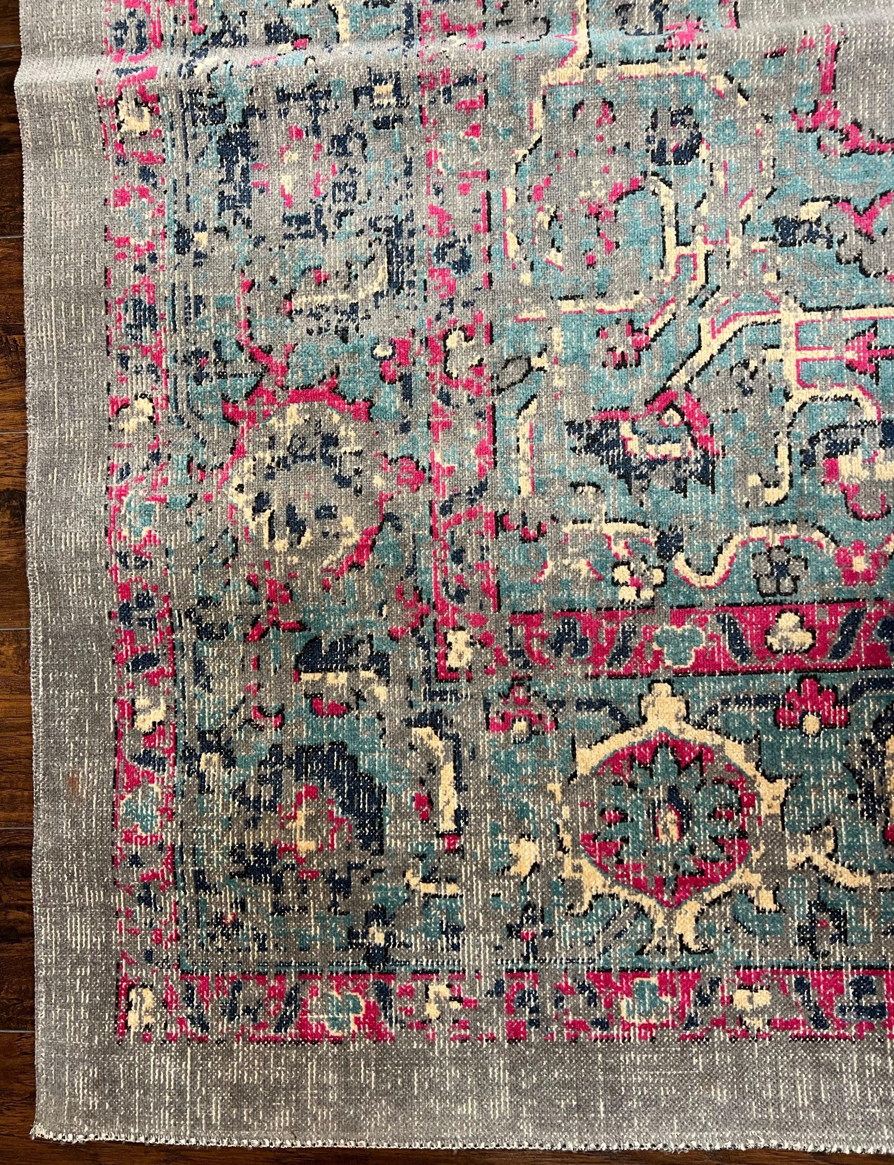 Safavieh Artison Rug 9x12, Turkish Power Loomed Carpet 9 x 12 ft, Antique Heriz Look, Light Gray Light Blue Hot Pink, Medallion Rug - Jewel Rugs