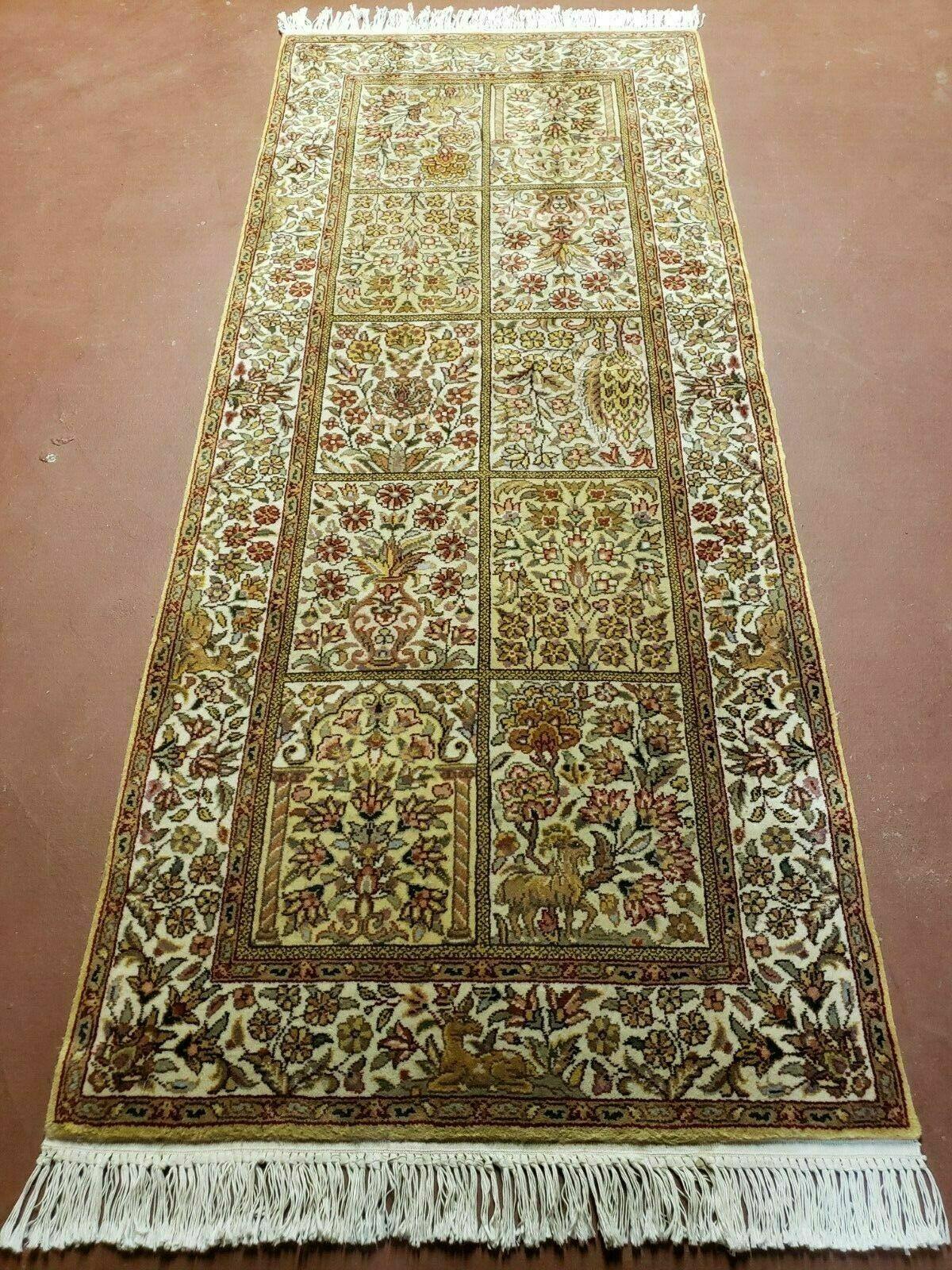 2'6" X 6' Handmade Wool Indian Kashmir Wool Short Runner Rug Nice Deer Vase Gold Nice - Jewel Rugs