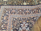 Semi-Antique Persian Kashan Rug, Midnight Blue & Ivory, Hand-Knotted, Wool, 4' 8" x 7' 4", Pair A - Jewel Rugs