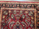 Rare Persian Almost Square Rug 6.3 x 5.3, Hand Knotted Wool Antique 1920s Sarouk Oriental Carpet, Red Navy Blue Beige, Floral Allover, 5x6 Area Rug - Jewel Rugs