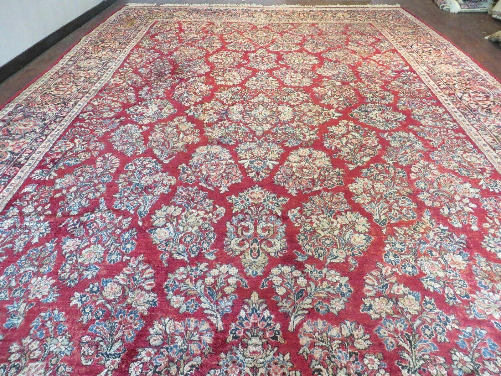 10'6" X 17' Antique Palace Size Handmade Persian Sarouk Floral Red Area Rug - Jewel Rugs