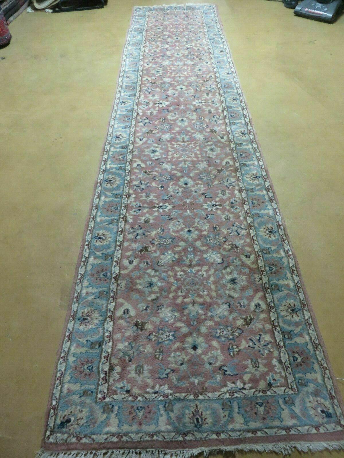 2' 8" X 12' Vintage Handmade India Floral Wool Runner Rug Nice - Jewel Rugs