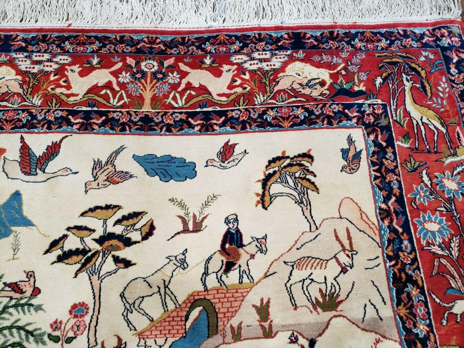 5' X 7' Antique Handmade Persian Isfahan Animal Pictorial Oriental Wool Rug Bird Tree Of Life Village Tribal Fine Carpet - Jewel Rugs