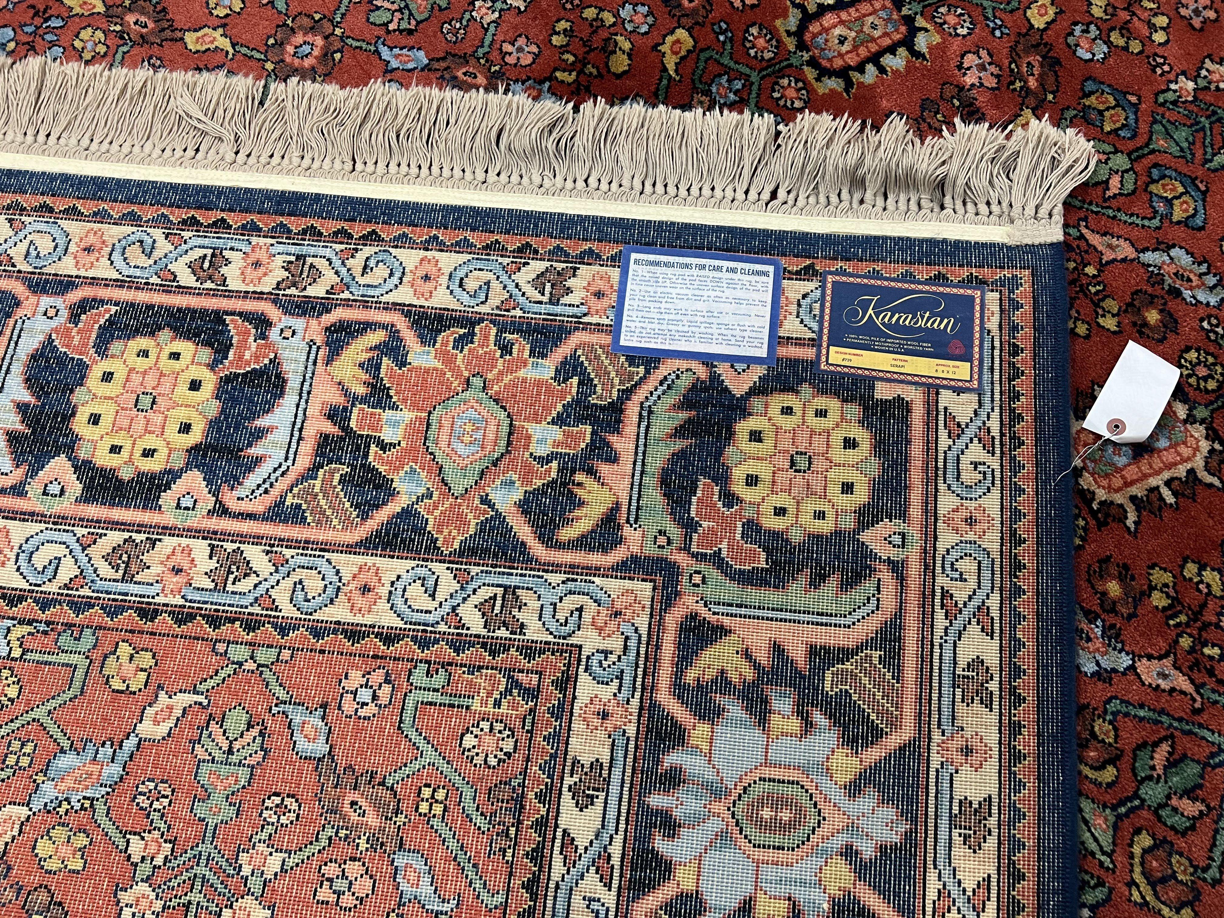 Karastan Serapi Rug 729 Wool Karastan Carpet 8.8 x 12, Vintage Area Rug, Original Karastan Collection, 700 Series, Red Blue Allover Design - Jewel Rugs