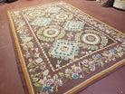 Aubusson Rug 6 x 9 Flat Weave Area Carpet European Design Flowers New Brown Rug Handmade Wool Hand-Knotted Aubusson Weave Medium Rug 6x9 - Jewel Rugs