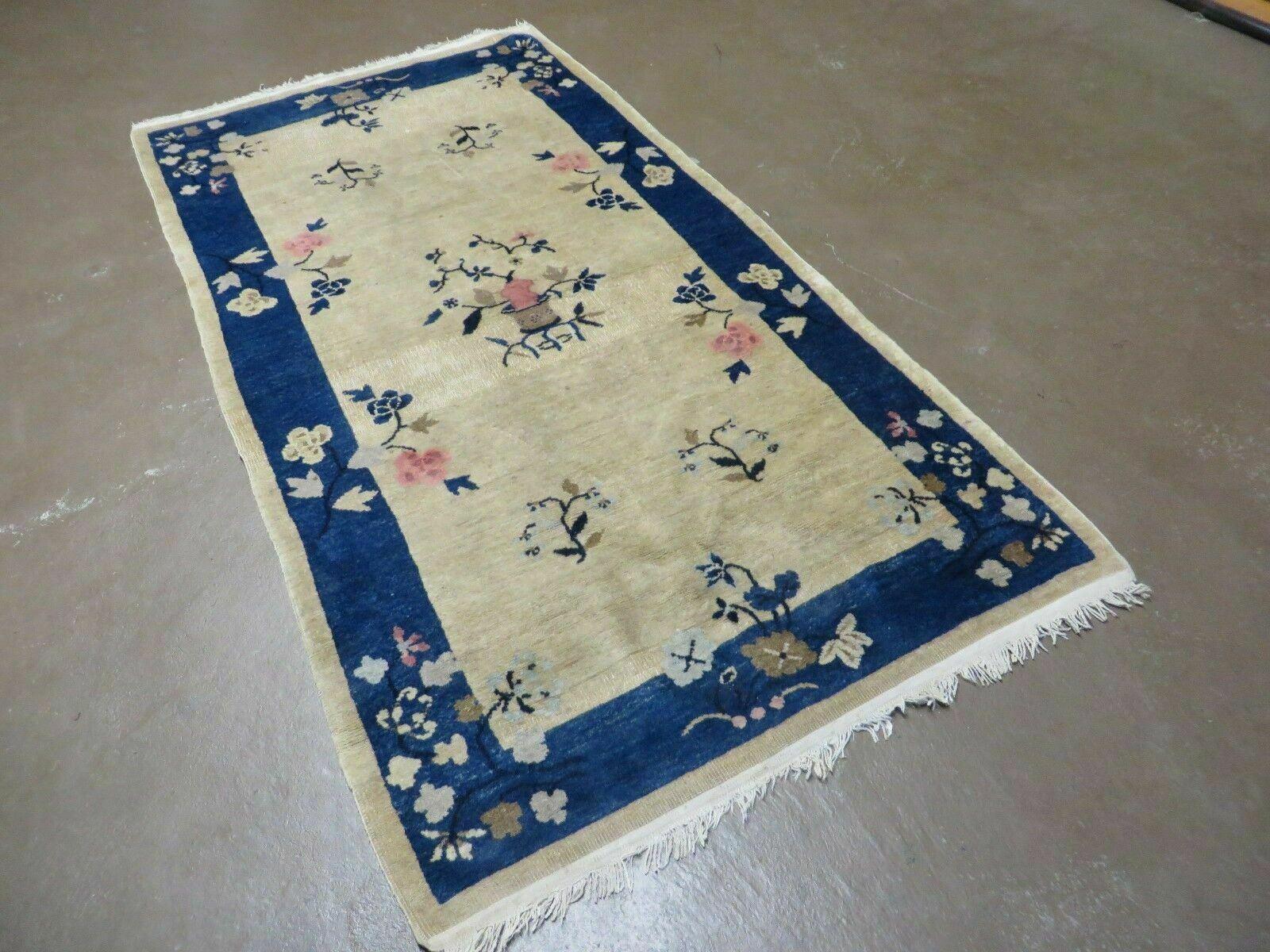 3' X 6' Antique Handmade Chinese Art Deco Peking Wool Rug Accent Rug - Jewel Rugs