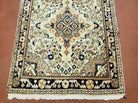 Small Persian Rug 2.4 x 3, Tiny Persian Sarouk Carpet, Cream Navy Blue, Floral Medallion, Vintage Wool Rug, Handmade Hand-Knotted Oriental Rug - Jewel Rugs