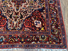 Antique Persian Bakhtiari Rug 5x6 ft, Village Rug, Vegetable Dyed, Red Midnight Blue Gold Tan, Hand Knotted Wool Carpet, Floral Medallion - Jewel Rugs