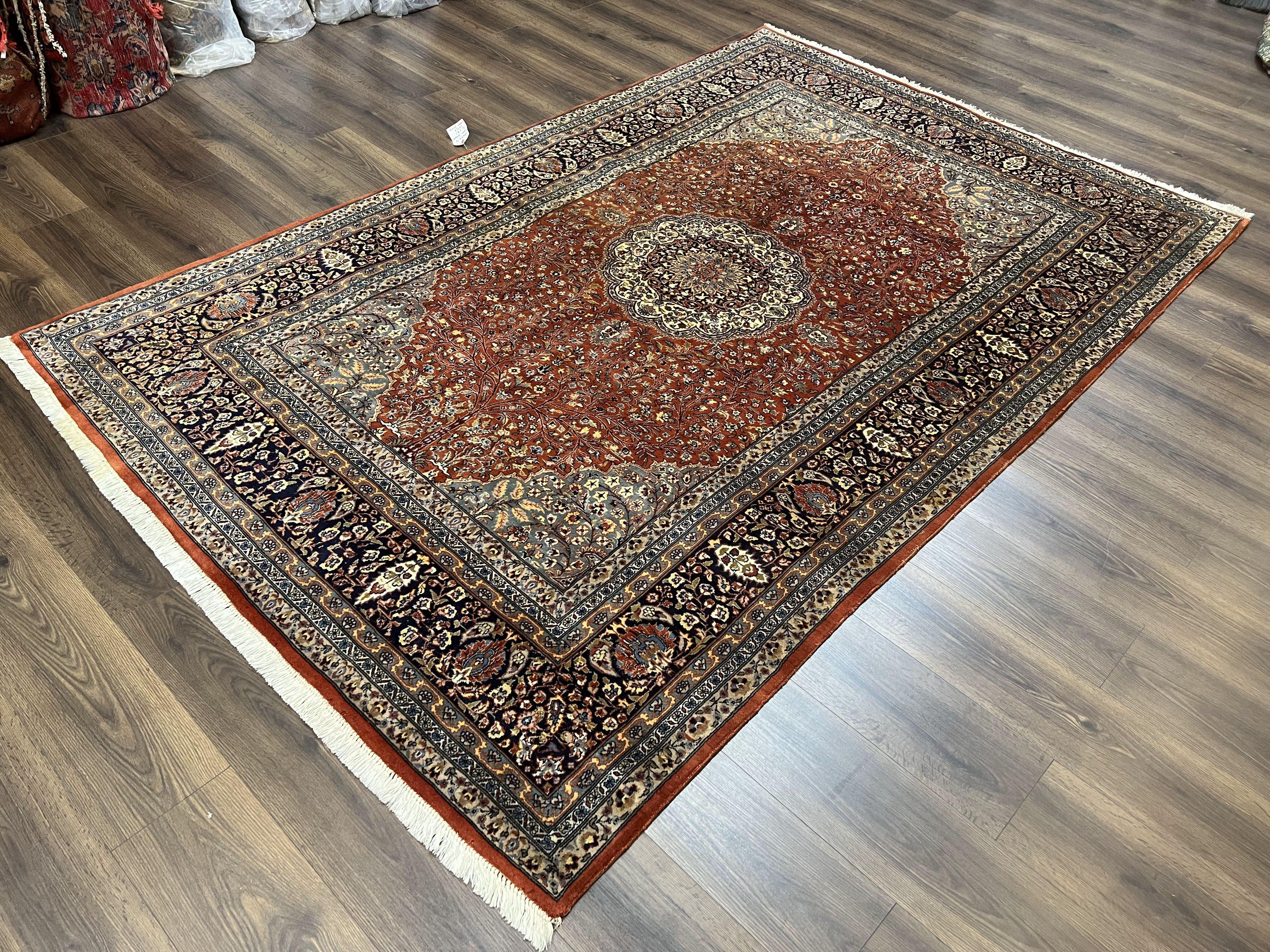 Pak Persian Rug 6x9, Vintage Pakistani Oriental Carpet 6 x 9, Red and Navy Blue Rug, Hand Knotted Wool Floral Medallion Rug, Highly Detailed - Jewel Rugs