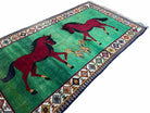 4 X 7 Handmade Rug Zagros Quality Wool Pictorial Horses Green Butterfly Colorful - Jewel Rugs