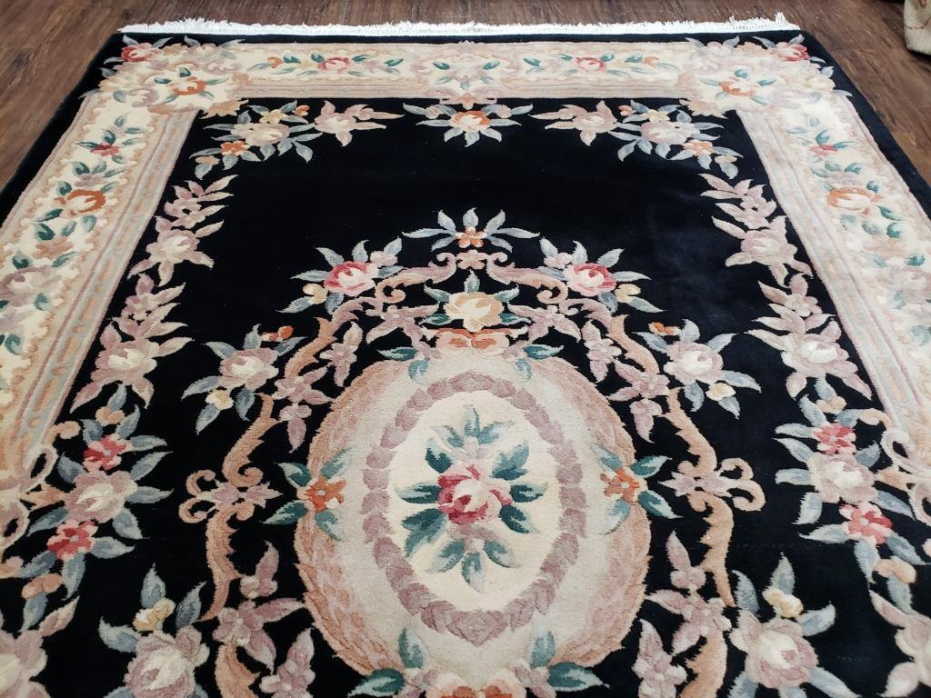 6' x 9' Vintage Black Chinese Art Deco Carving Wool Rug 90 Line - Jewel Rugs