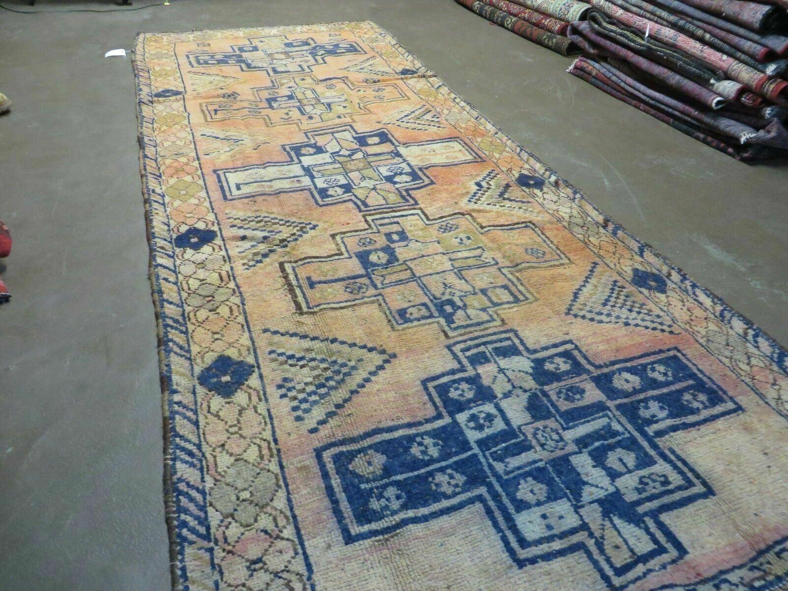 4' X 11' Antique Handmade Turkish Geometric Oriental Wool Corridor Rug Nice - Jewel Rugs