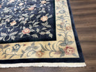 Chinese Wool Rug 8x10, Vintage Fine 120 Line Carpet, Metallic-Navy Blue & Cream, Soft Plush Wool, Allover Floral, 1960s Handmade Area Rug - Jewel Rugs