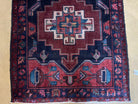 Persian Runner Rug 3.8 x 10, Persian Hamadan Nahavand Runner, Karabagh Design, Antique Wool Tribal Runner, Geometric Medallions, Handmade Hand Knotted Wide Runner, Navy Blue Red, Birds - Jewel Rugs