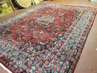 9x11 Antique Red & Sky Blue Turkish Rug Hand-Knotted Vintage Persian Carpet Wool High Quality Authentic Oriental Rug - Jewel Rugs