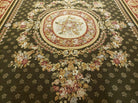 10' X 14' Vintage Handmade English Design Needlepoint Wool Rug Flat Weave Green - Jewel Rugs