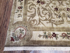 Vintage Nepali Tibetan Aubusson Rug 6x9, Wool Hand-Knotted Cream Beige Carpet, Leaves & Floral Pattern 6 x 9 Soft Area Rug Home Office Rug - Jewel Rugs