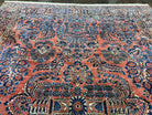 1920s Antique Persian Rug 9x12, Red Blue Hand Knotted, Allover Floral Pattern, High Quality, Room Sized Oriental Carpet, Wool, Collectible - Jewel Rugs