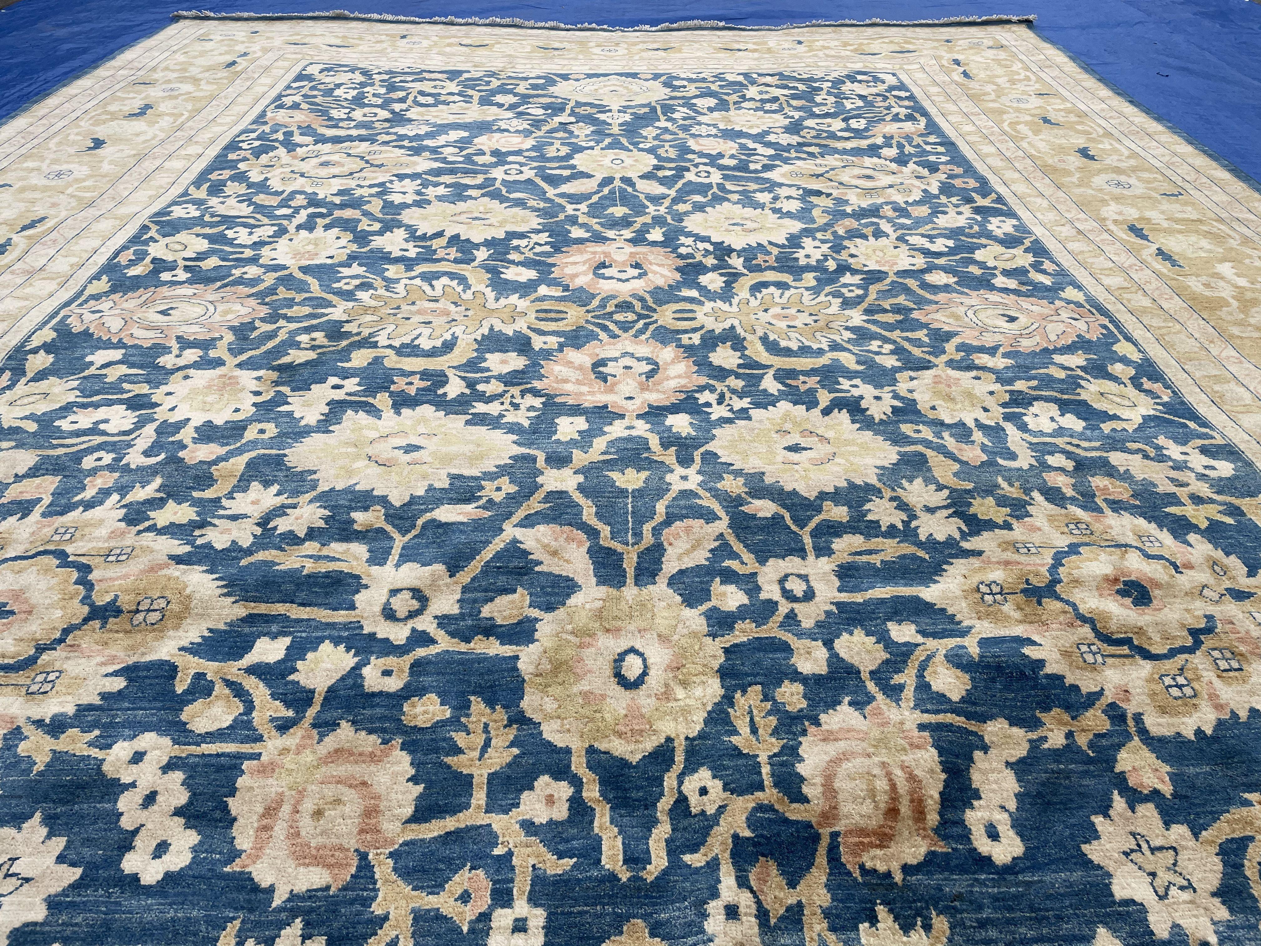 12 x 18 Hand-Knotted Vintage Palace Sized Pak Peshawar Dark Blue Oversized Rug - Jewel Rugs