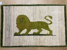 3 x 4 Handmade Rug Zagros Mountains Wool Rug Lion Beige Olive Green Tribal Rug - Jewel Rugs