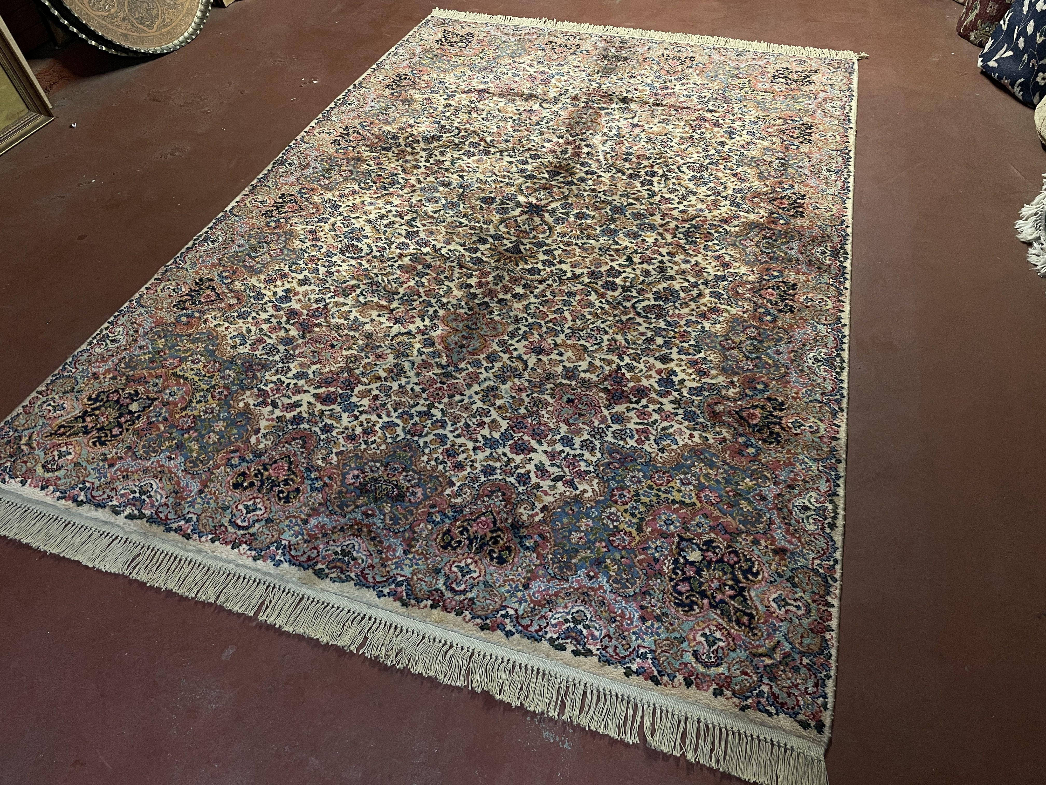 Karastan Rug Floral Kirman #742, American Made, 5'9" x 9", 6x9 Vintage Karastan Wool Rug, Royal Kirman Pattern - Jewel Rugs