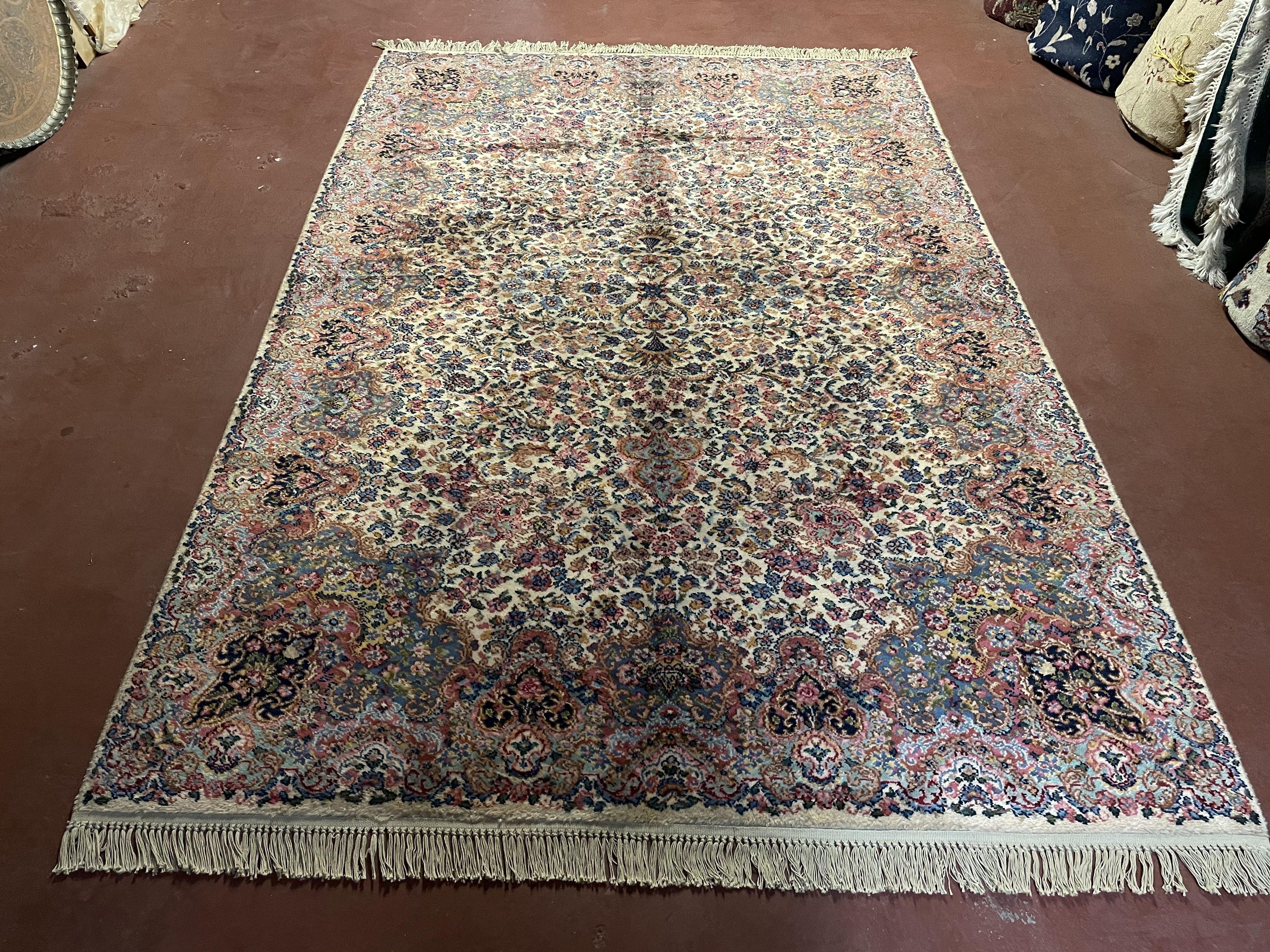 Karastan Rug Floral Kirman #742, American Made, 5'9" x 9", 6x9 Vintage Karastan Wool Rug, Royal Kirman Pattern - Jewel Rugs