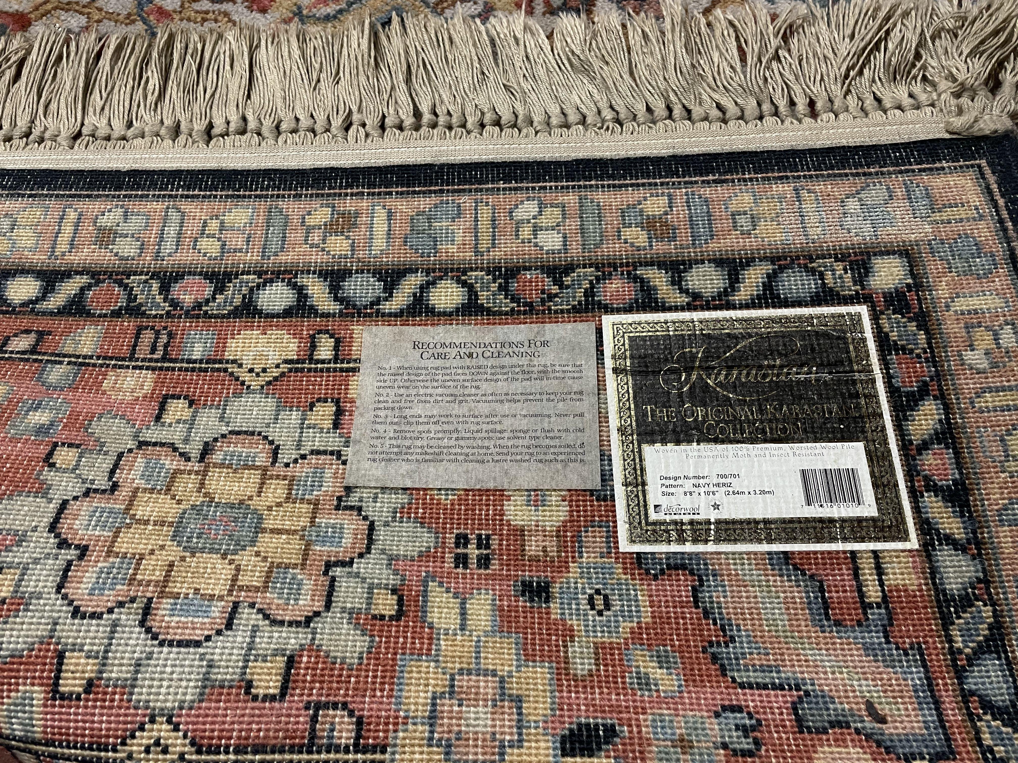 8' 8" x 10' 6" Karastan American Made Navy Heriz Wool Rug Pattern # 700/ 701 - Jewel Rugs