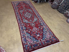 3 X 9 Antique Handmade Wool Rug Runner Red Teal Blue Accents Organic Dyes Nice - Jewel Rugs