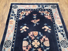 Antique Blue Chinese Peking Rug 3x5, Wool Hand-Knotted Chinese Art Deco Asian Carpet, 3 x 5 Small Entryway Rug, Dark Blue & Beige, Handmade - Jewel Rugs