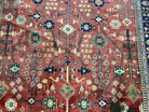 Indo Persian Heriz Rug 9 x 13 ft, Red and Navy Blue Oriental Carpet, Hand Knotted Wool Rug 9x13, Allover Pattern, Bohemian Rug, Living Room - Jewel Rugs