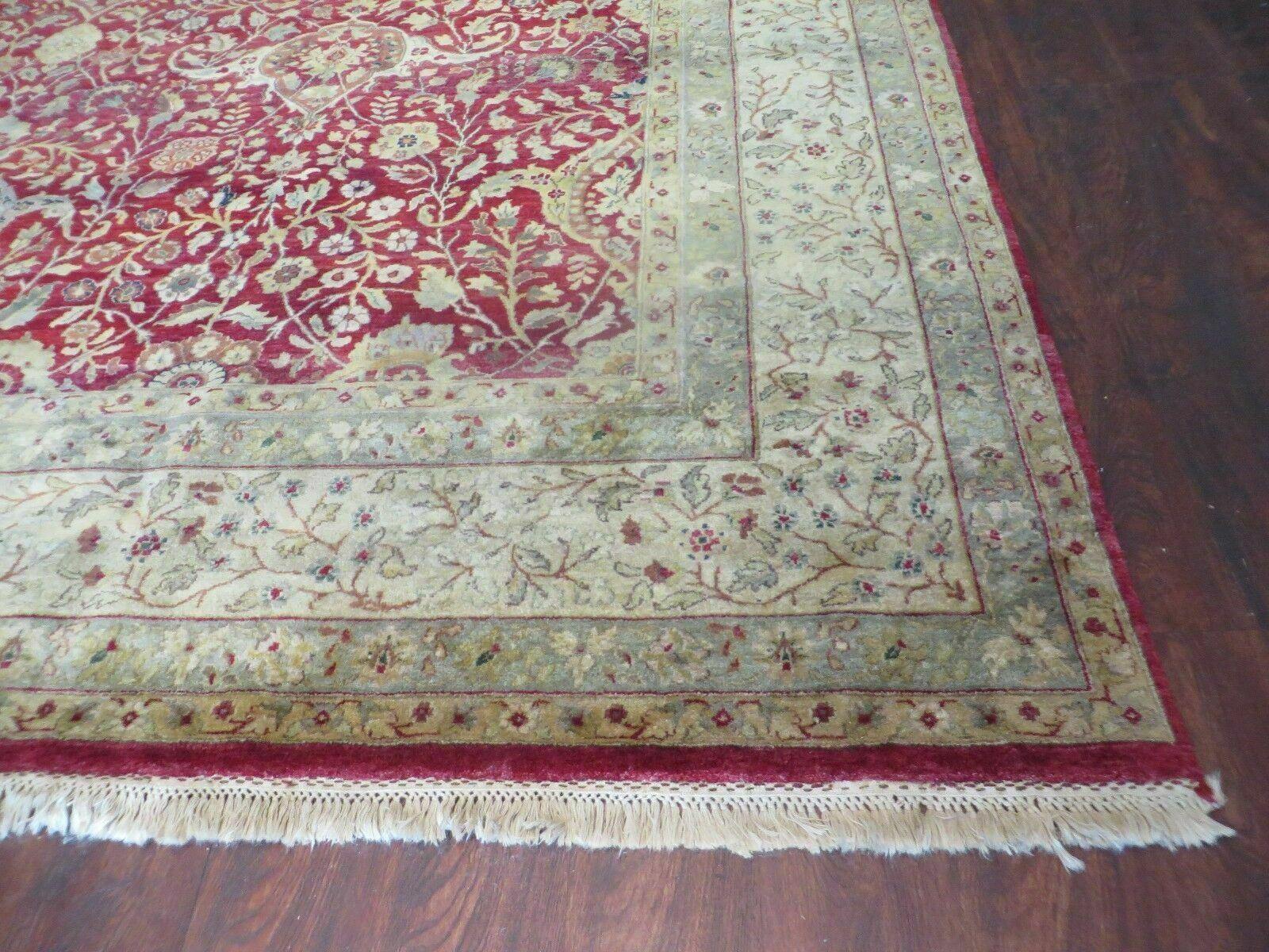 10' X 13.5' Handmade India Agra Larastan Wool Rug Floral Hand Knotted Red Beauty - Jewel Rugs