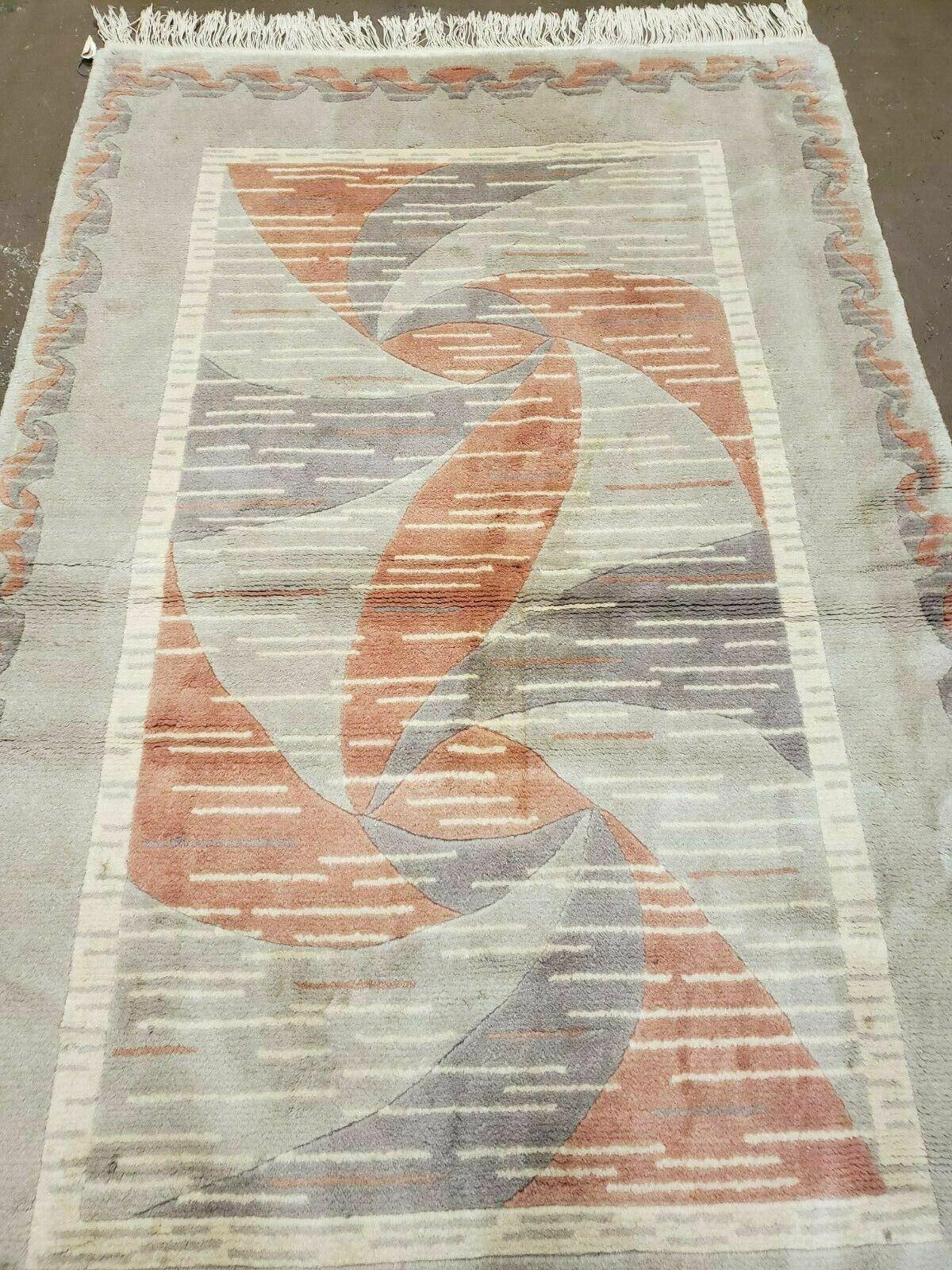 3' X 5' Handmade Modern Chinese Accent Rug - Silk on Cotton Carpet - Abstract Contemporary Design - Beige and Orange - Jewel Rugs