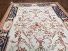 Chinese Aubusson Savonnerie Area Rug 6x8, Vintage Hand-Woven Needlepoint Rug, Flat Weave Handmade Wool Carpet Living Room Ivory & Navy Blue - Jewel Rugs