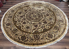 Round Indo Persian Rug 8x8 ft, Large Hand Knotted Vintage Wool Circular Carpet, 8ft Round Oriental Rug, Floral Medallion, Cream and Green - Jewel Rugs