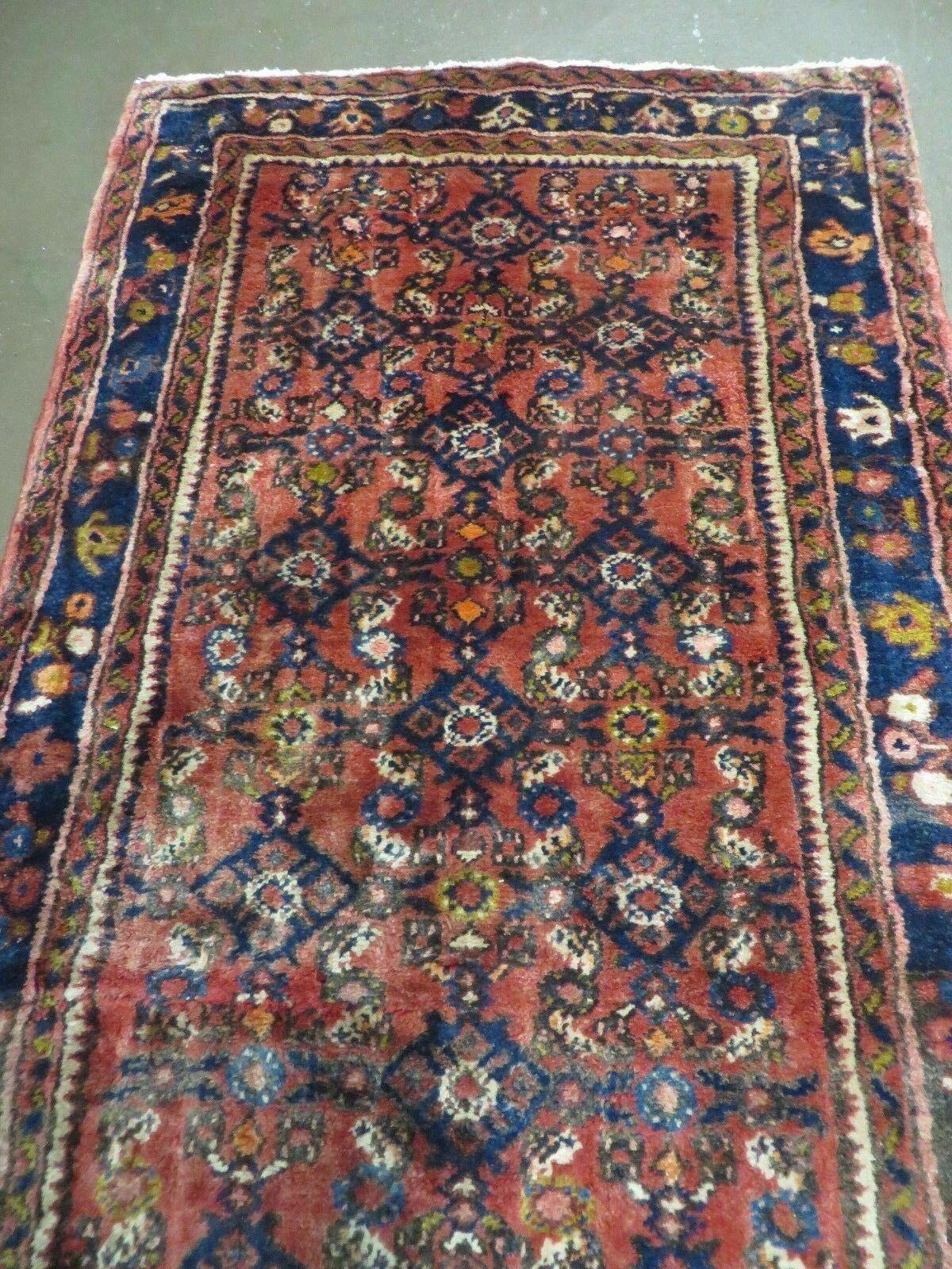 2' 10" X 9" Antique Handmade Indian Floral Wool Runner Rug Red Nice # 126 - Jewel Rugs