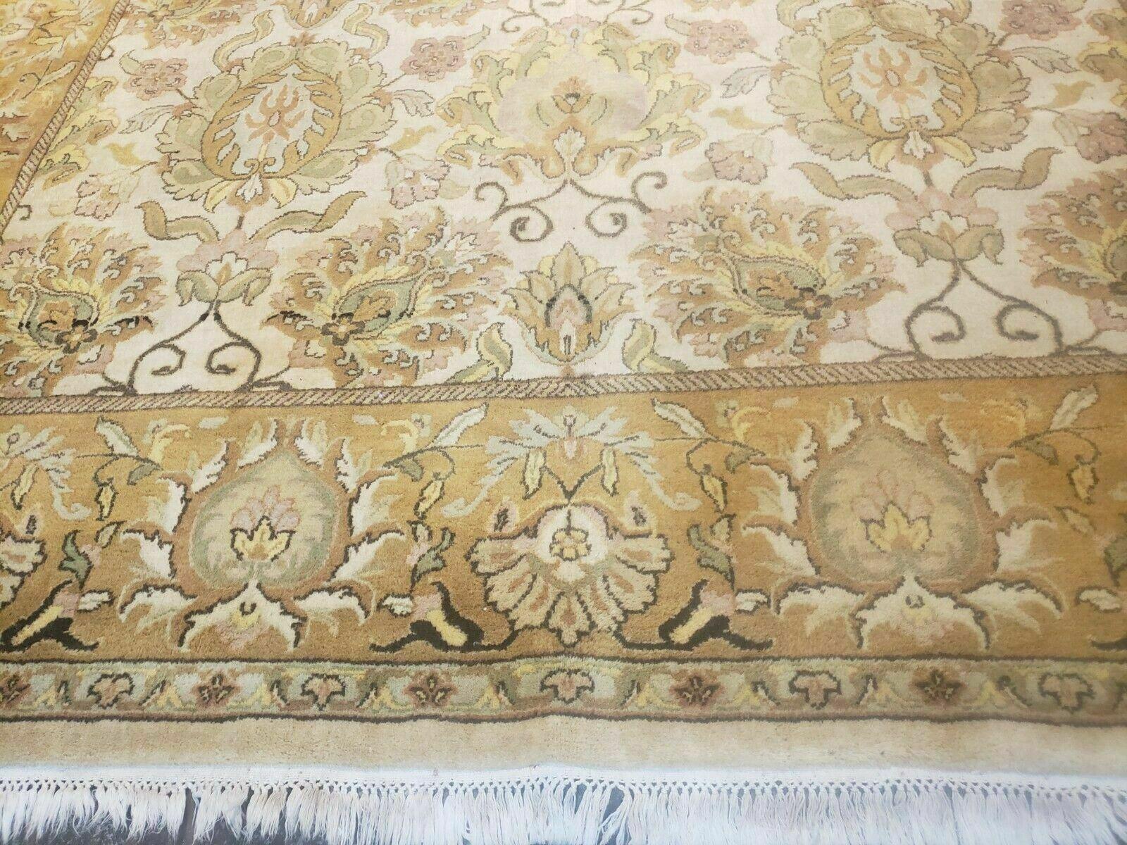 8' X 10' Handmade India Oushak Floral Wool Rug Flowers Beige Wow - Jewel Rugs